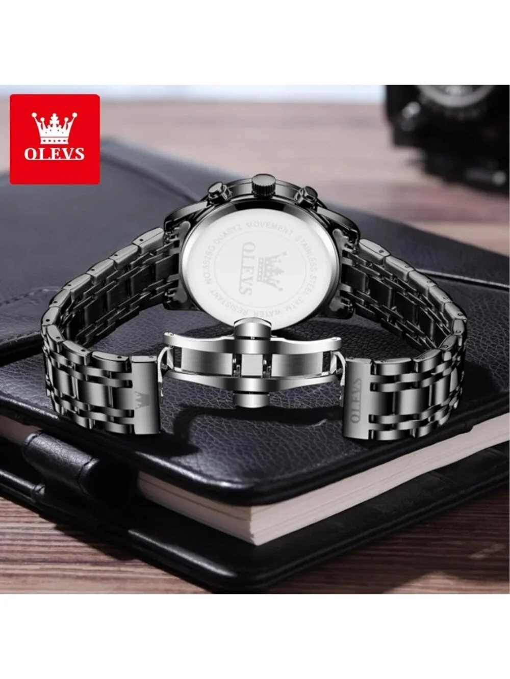 Olevs Men's Black Multifunction Waterproof Luminous Chronograph Wrist Watch